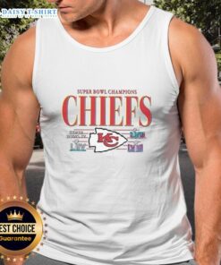 Alt Text: Vintage Kansas City Chiefs tank top featuring NFL Super Bowl Champions logo, celebrating team championships and heritage.
