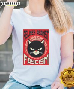 Alt Text: Good Lorenzo the Cat Felines Against Fascism ladies tee featuring a playful cat design promoting anti-fascism.