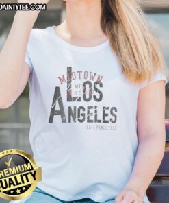 Good Los Angeles Love Peace Free Ladies Tee featuring vibrant graphics promoting positivity and style for women.