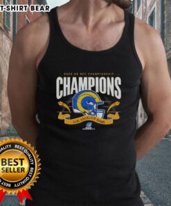 Alt Text: Los Angeles Rams NFC Championship Champions 2025-26 big helmet design on a stylish tank top for fans.