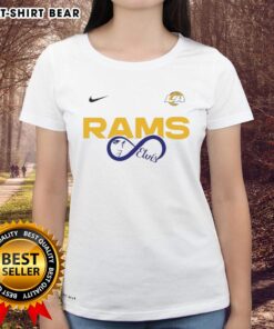 Ladies tee featuring Elvis Presley and Los Angeles Rams logo, perfect for NFL fans and music lovers.