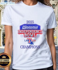 Good Louisiana Tech Bulldogs 2025 Independence Bowl Champions logo on a stylish ladies tee shirt.