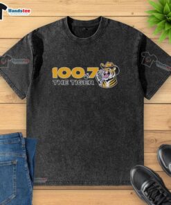 Good LSU Tigers 100.7 The Tiger washed t-shirt in vibrant colors, perfect for fans supporting their team.