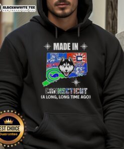 Good Made in Connecticut hoodie featuring a vintage mashup logo of state teams, perfect for local sports fans.