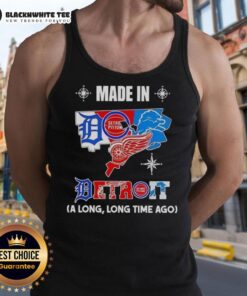 Good Made In Detroit tank top featuring a vintage mashup logo of iconic Detroit sports teams.