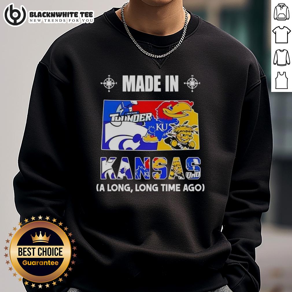 Good Made In Kansas A Long Long Time Ago State Mashup Logo Teams Sweatshirt Good Made in Kansas A Long Long Time Ago State Mashup Logo Teams Sweatshirt showcasing vibrant Kansas-themed design.