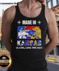 Good Made in Kansas A Long Long Time Ago state mashup logo on a tank top featuring local teams and vibrant design.