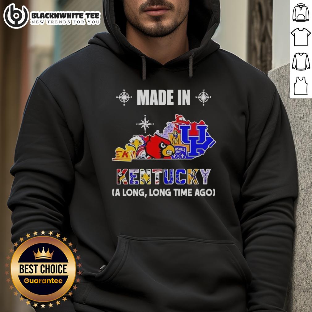Good Made In Kentucky A Long Long Time Ago State Mashup Logo Teams Hoodie Good Made In Kentucky hoodie featuring a vintage state mashup logo design for sports teams.
