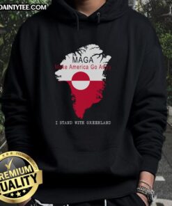 Good Maga Make America Go Away Greenland Map Hoodie showcasing a unique design for political statement apparel.