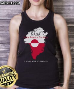 Good Maga Make America Go Away Greenland Map Tank Top showcasing a vibrant Greenland map design for patriotic fashion.