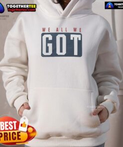 Good Marcus Jones We All We Got Hoodie displayed on a model, showcasing its stylish design and message of unity.