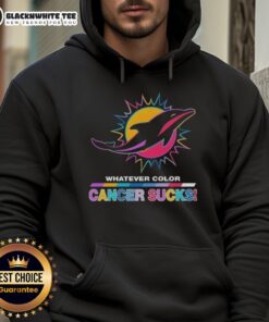 Good Miami Dolphins Football hoodie featuring colorful 'Cancer Sucks' logo, perfect for team spirit and awareness.