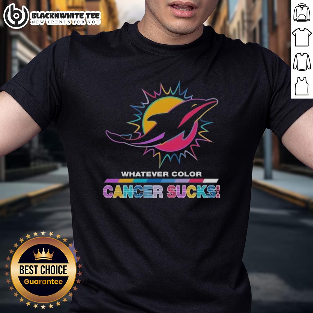 Good Miami Dolphins Football Whatever Color Cancer Sucks Logo Colors T Shirt Good Miami Dolphins Football T-Shirt featuring vibrant colors and 'Cancer Sucks' logo for awareness and support.
