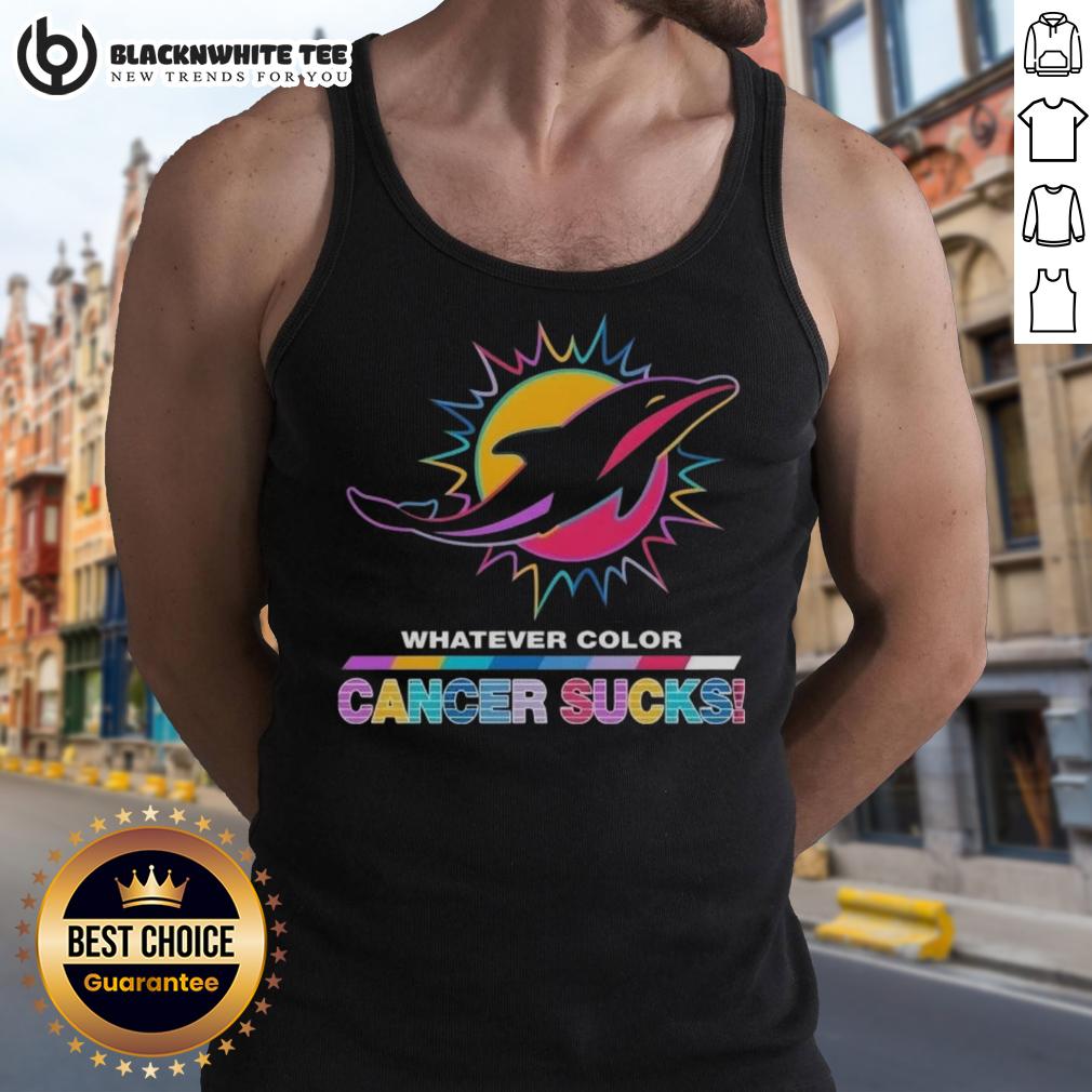 Good Miami Dolphins Football Whatever Color Cancer Sucks Logo Colors Tank Top Miami Dolphins football tank top featuring a colorful 'Cancer Sucks' logo, perfect for supporters and awareness events.