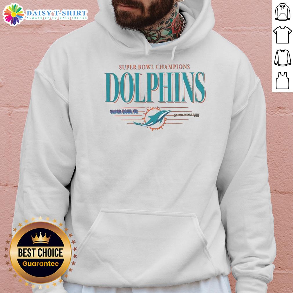 Good Miami Dolphins NFL Super Bowl Champions The Team's Championships Vintage Logo Hoodie Alt Text: Vintage Miami Dolphins NFL Super Bowl Champions hoodie featuring the team's iconic logo and championship details.