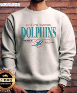 Vintage Miami Dolphins NFL Super Bowl Champions sweatshirt featuring the team's classic logo and championship details.