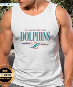 Alt Text: Vintage Miami Dolphins NFL Super Bowl Champions tank top featuring the team's classic logo and championship titles.
