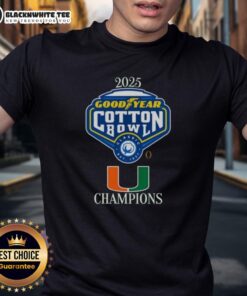 Alt Text: Good Miami Hurricanes 2025 Goodyear Cotton Bowl Logo T-Shirt featuring vibrant team colors and iconic logo design.
