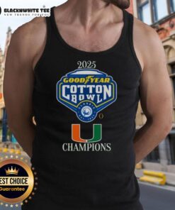 Alt Text: Miami Hurricanes 2025 Goodyear Cotton Bowl logo tank top featuring vibrant colors and team branding.