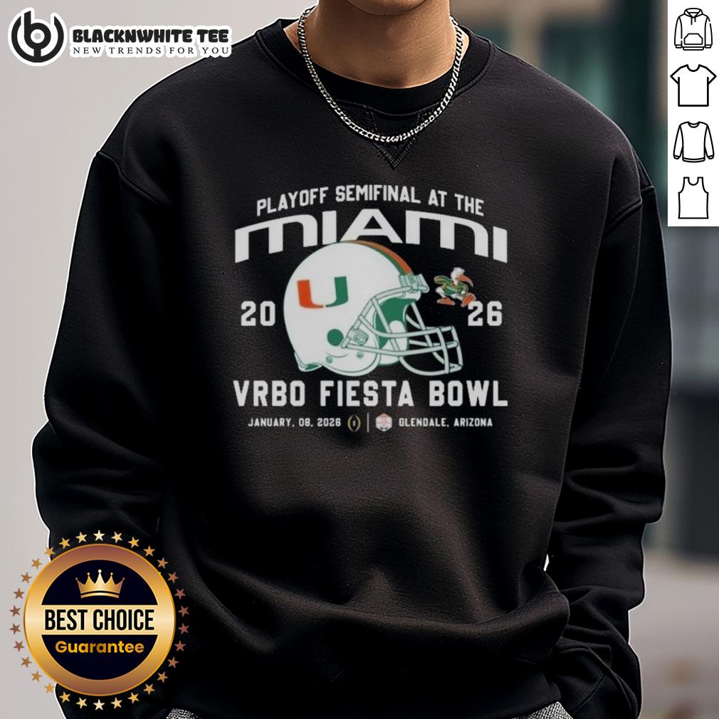Good Miami Hurricanes 2026 Playoff Semifinal At The Vrbo Fiesta Bowl Helmet Sweatshirt Alt Text: Miami Hurricanes 2026 Playoff Semifinal helmet sweatshirt at Vrbo Fiesta Bowl, showcasing team pride and spirit.