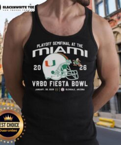 Alt Text: Good Miami Hurricanes 2026 Playoff Semifinal tank top featuring vibrant helmet design at Vrbo Fiesta Bowl.