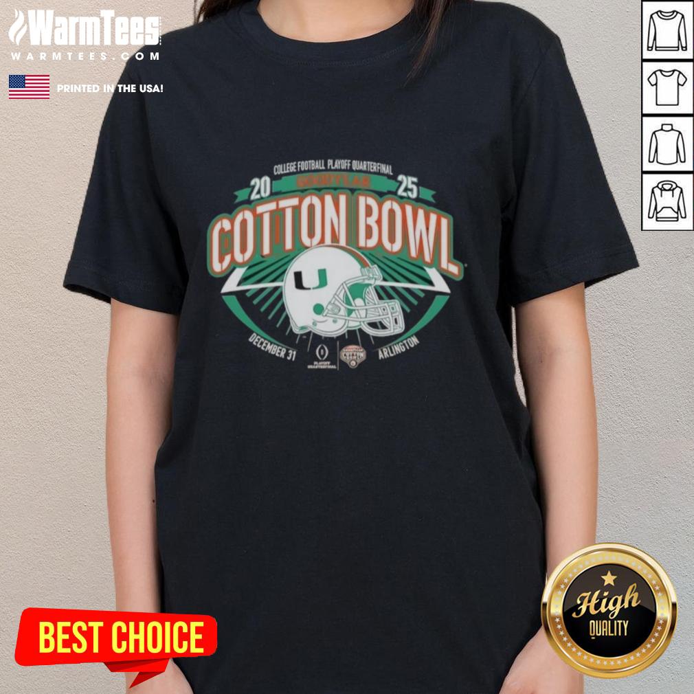 good-miami-hurricanes-orange-2025-college-football-playoff-quarterfinal-goodyear-cotton-bowl-ladies-tee Alt Text: Ladies' tee featuring Miami Hurricanes Orange design for the 2025 College Football Playoff Cotton Bowl.