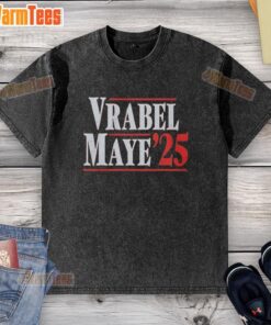 Good Mike Vrabel and Drake Maye 2025 New England Patriots washed t-shirt featuring team colors and logo.