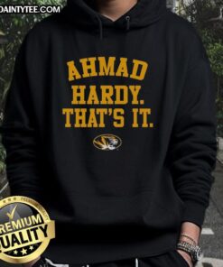 Ahmad Hardy wearing a Good Mizzou Tigers hoodie, showcasing team spirit and style at a football game.