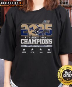 Alt Text: Good Montana State Bobcats FCS National Champions 2025 helmet logo on a stylish ladies tee shirt.