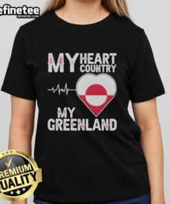 Good My Heart Country Heartbeat My Greenland Ladies Tee featuring a stylish design with heart graphics and vibrant colors.