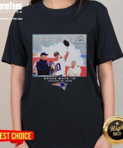 Drake Maye in a New England Patriots jersey, showcasing NFL 2026 style on a ladies tee, perfect for fans.