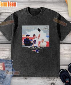 Alt Text: Drake Maye in a washed t-shirt, showcasing his support for the New England Patriots in NFL 2026.