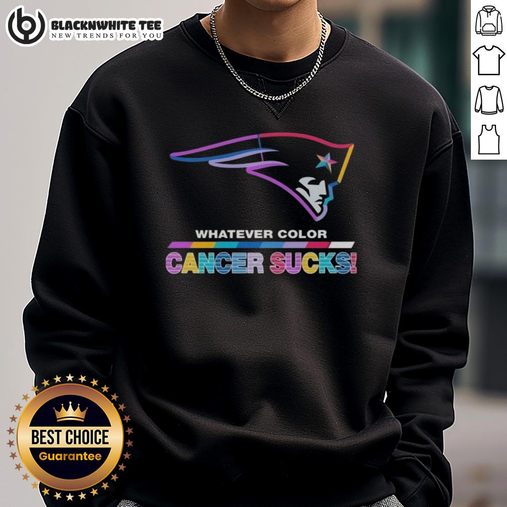 Good New England Patriots Football Whatever Color Cancer Sucks Logo Colors Sweatshirt Alt Text: Good New England Patriots Football sweatshirt featuring a colorful cancer awareness logo design.