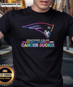 Alt Text: Good New England Patriots Football Cancer Sucks logo t-shirt featuring team colors and a bold message of support.