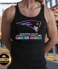 New England Patriots football tank top featuring a colorful 'Cancer Sucks' logo, perfect for fans supporting a cause.