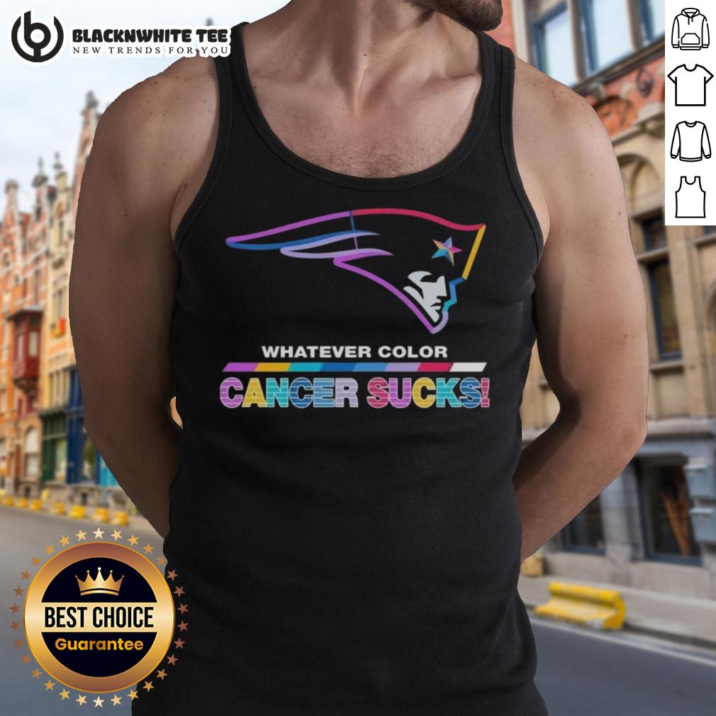 Good New England Patriots Football Whatever Color Cancer Sucks Logo Colors Tank Top New England Patriots football tank top featuring a colorful 'Cancer Sucks' logo, perfect for fans supporting a cause.