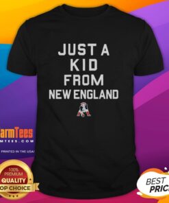 Alt Text: Good New England Patriots Just A Kid From New England T-Shirt showcasing team spirit and pride for young fans.