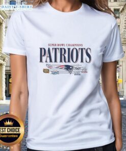 Vintage New England Patriots NFL Super Bowl Champions logo on a ladies tee, celebrating the team's championships.