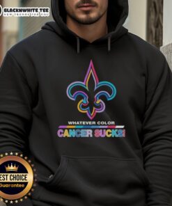 Good New Orleans Saints football hoodie in various colors featuring 'Cancer Sucks' logo for support and awareness.