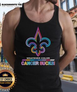 Good New Orleans Saints football tank top featuring colorful 'Cancer Sucks' logo design for support and awareness.