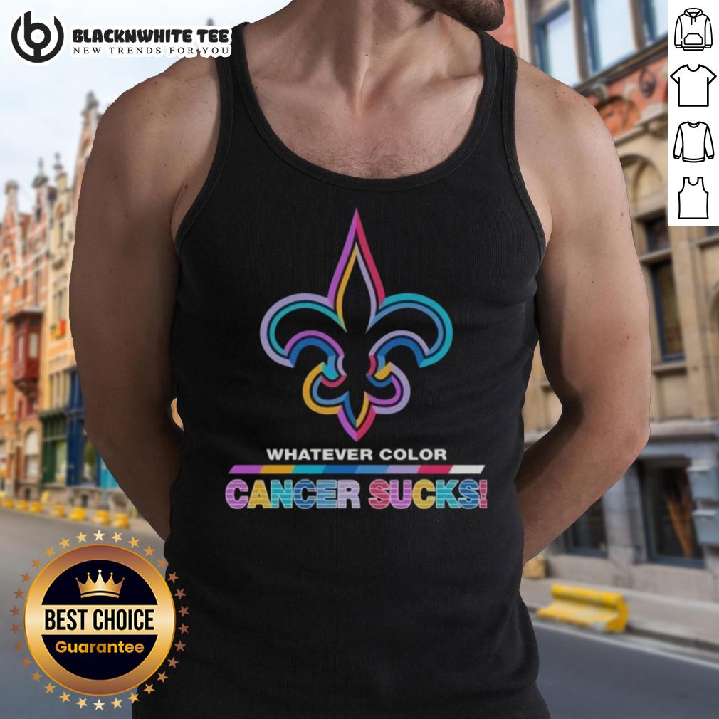 Good New Orleans Saints Football Whatever Color Cancer Sucks Logo Colors Tank Top Good New Orleans Saints football tank top featuring colorful 'Cancer Sucks' logo design for support and awareness.