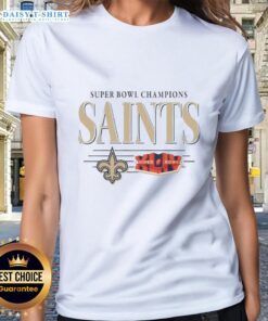Vintage New Orleans Saints NFL Super Bowl Champions ladies tee featuring the team's championship logo.