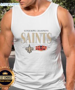 Vintage New Orleans Saints NFL Super Bowl Champions tank top showcasing the team's iconic logo and championship titles.