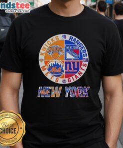 Good New York City Sports T-Shirt featuring Knicks, Rangers, Giants, and Mets logos in a stylish design.