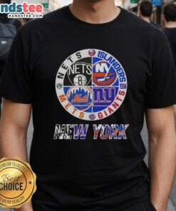 Good New York City Sports T-Shirt featuring Nets, Islanders, Giants, and Mets logos in a trendy design.