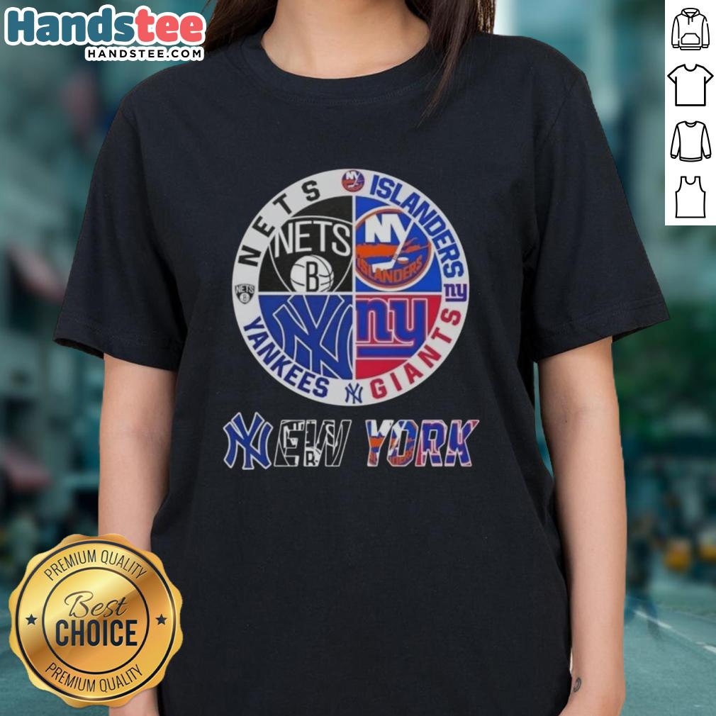 good-new-york-city-sports-nets-islanders-giants-yankees-logos-combine-ladies-tee Good New York City sports logos for Nets, Islanders, Giants, and Yankees combined on a ladies tee shirt.