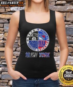 Good New York City sports tank top featuring Nets, Rangers, Giants, and Yankees logos for passionate fans.