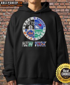 Alt Text: Good New York City Sports hoodie featuring Nets, Rangers, Jets, and Mets logos in a stylish design.