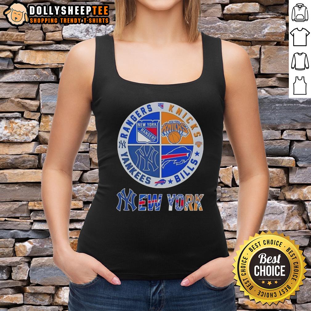 Good New York City Sports Rangers Knicks Bills Yankees Logos Combine Tank Top Good New York City Sports tank top featuring Rangers, Knicks, Bills, and Yankees logos for fans of NYC teams.