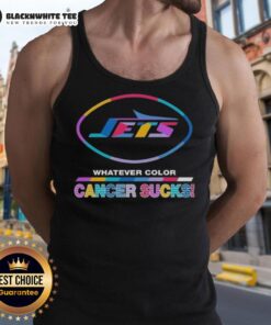 Good New York Jets Football tank top featuring a colorful 'Cancer Sucks' logo design, perfect for sports fans and supporters.